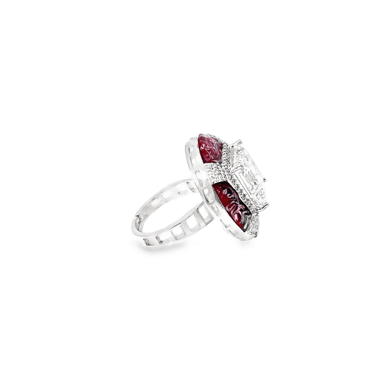 Elegant Red and Clear Gemstone Ring