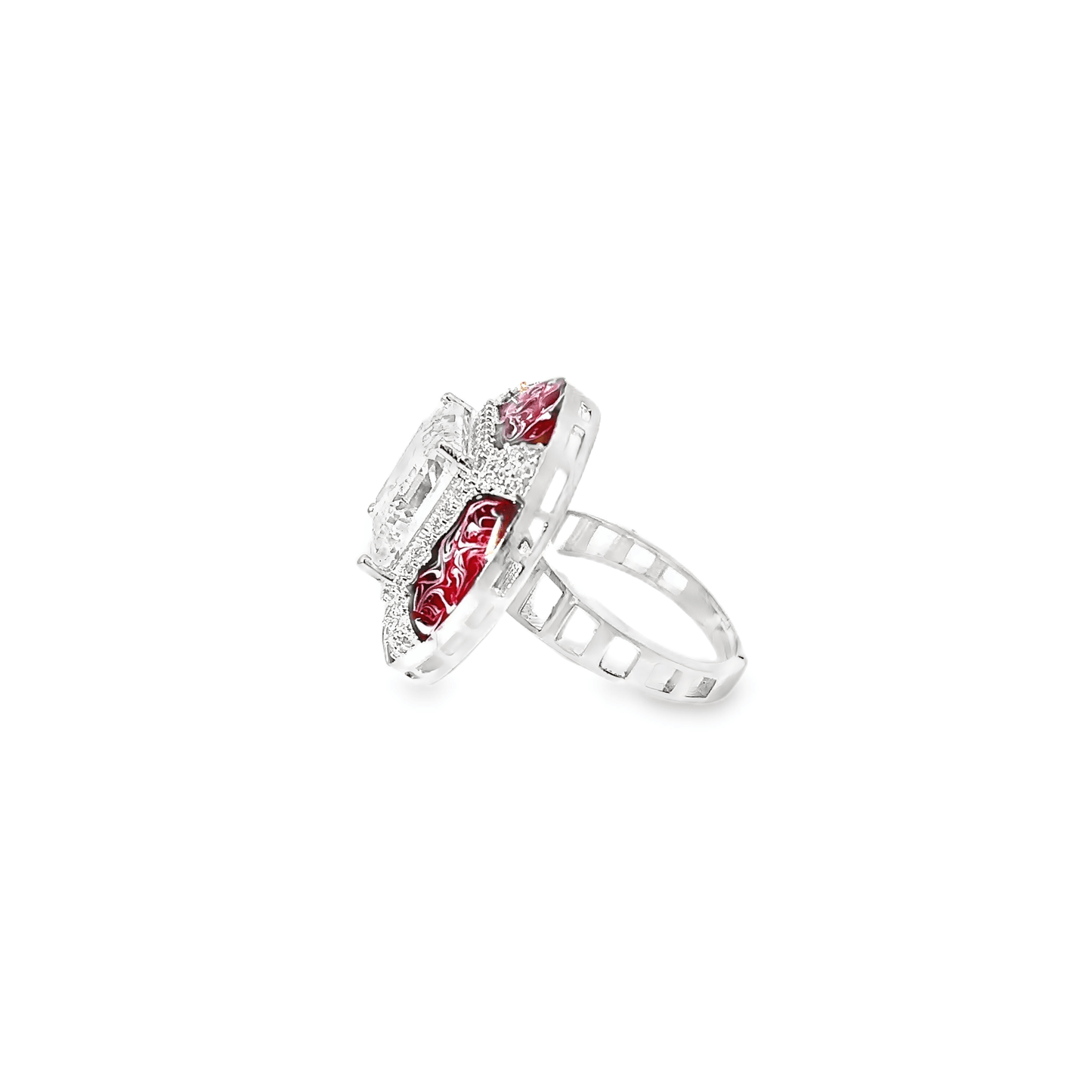 Elegant Red and Clear Gemstone Ring