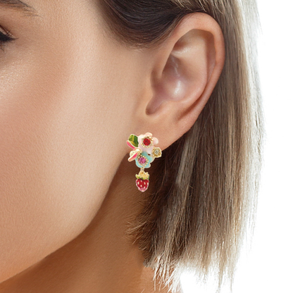 Colorful Floral Earrings with Strawberries