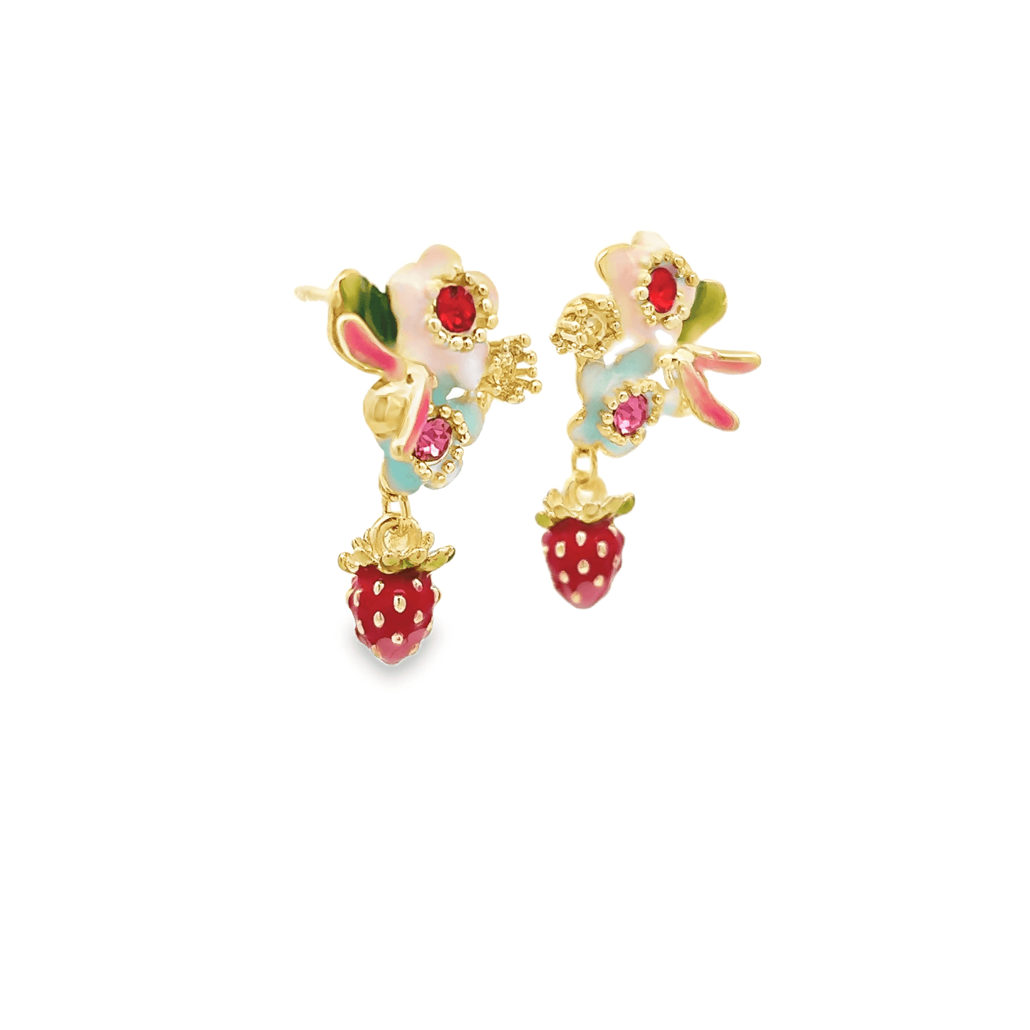 Colorful Floral Earrings with Strawberries