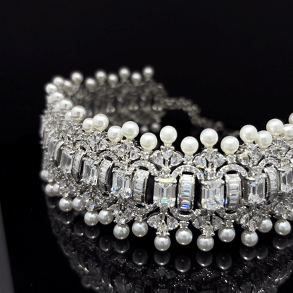Elegant Silver and Pearl Chokar