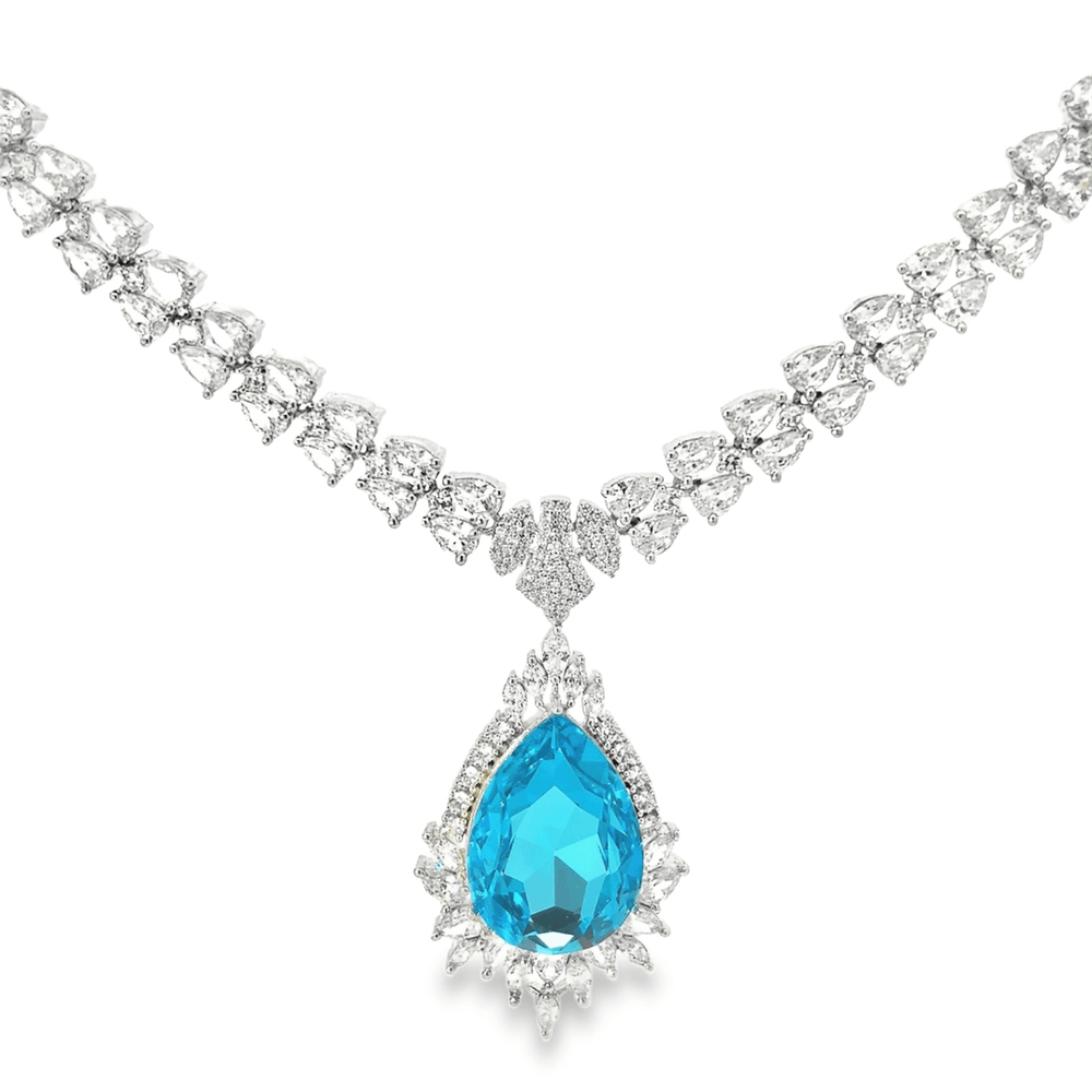 Sparkling Drop Blue Sehrova Crystal Long Necklace