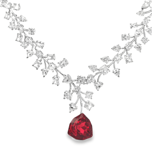 Elegant Silver Necklace with Red Crystal