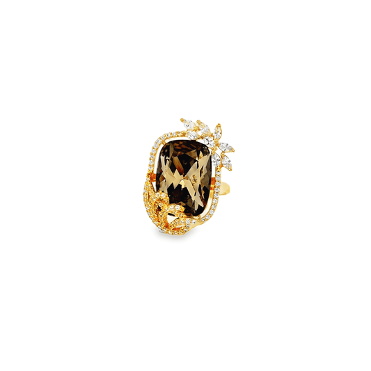 Elegant Gold and Smoky Quartz Ring