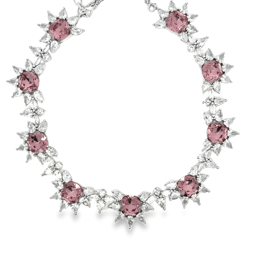 Pink Rhodium Crystal Necklace