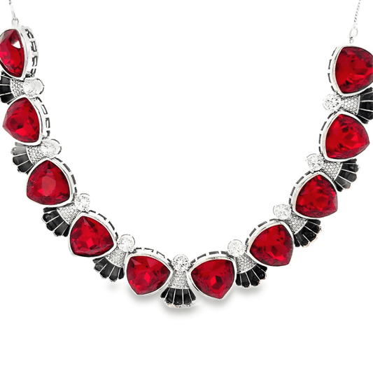 Elegant Red Crystal and Black Necklace