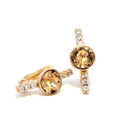 Gold Stud Earrings with Round Cut Citrine