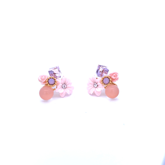 Gold Stud Earrings with Cabochon Amethyst