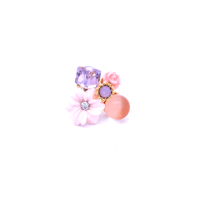 Gold Stud Earrings with Cabochon Amethyst