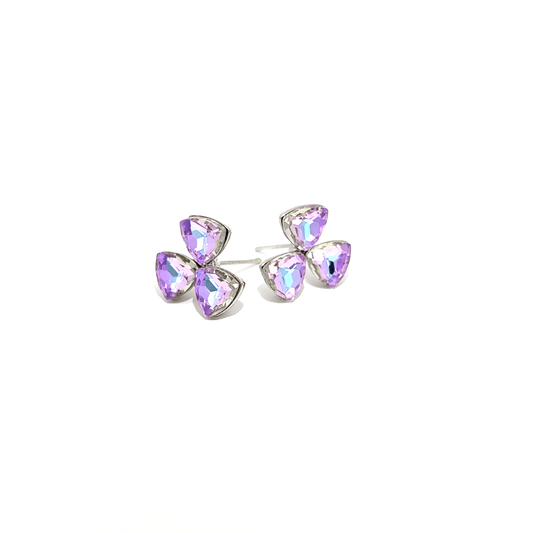 Silver Stud Earrings with Purple Trillion Crystal