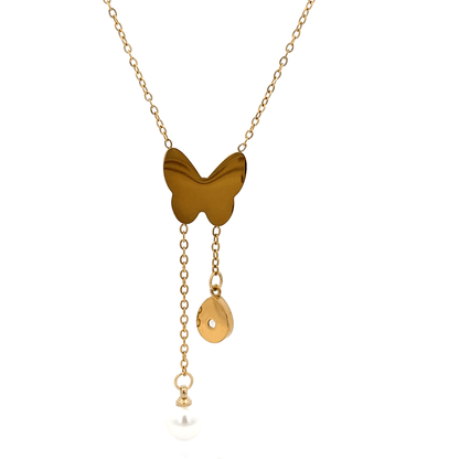 Gold Charm Pendant Chain with Round Cabochon Pearl
