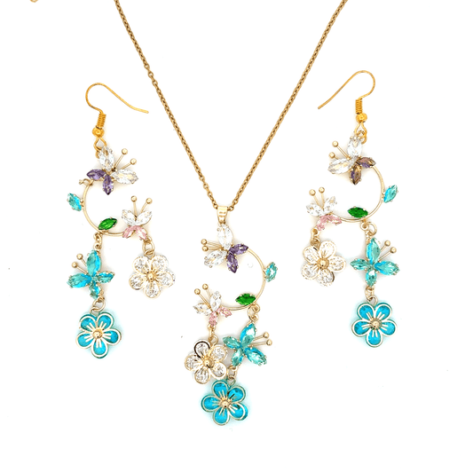 Gold Charm Necklace with Nature Inspired Amethyst Pendant with Earrings