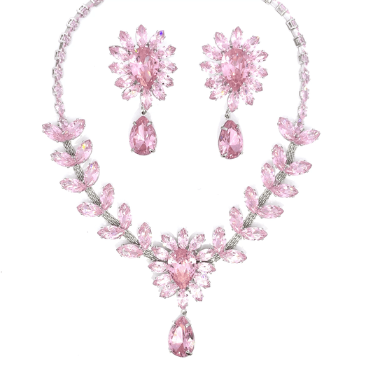 Pink Crystal Pear Charm Necklace