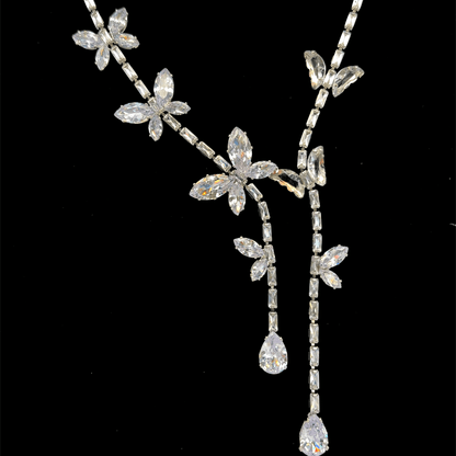 Elegant Silver Dangle Necklace and Earrings with Brilliant Crystal Drops