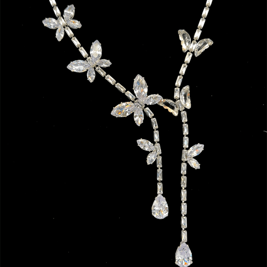Elegant Silver Dangle Necklace and Earrings with Brilliant Crystal Drops