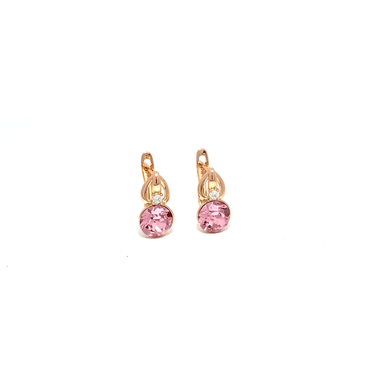 Gold Drop Earrings with Pink Crystal