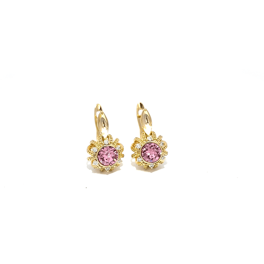 Yellow Gold Stud Earrings with Pink Quartz