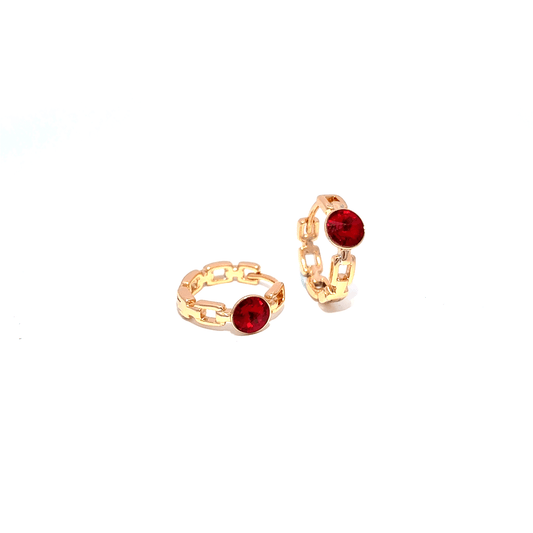 Gold Stud Earrings with Round Ruby Cabochons