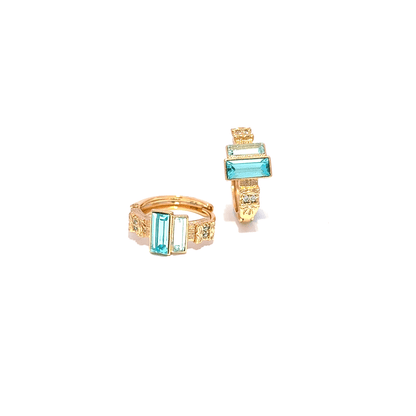 Yellow Gold Earring Featuring Emerald-Cut Aquamarine