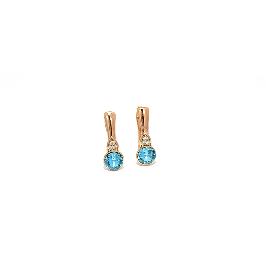 Gold Drop Earrings with Round Brilliant Topaz