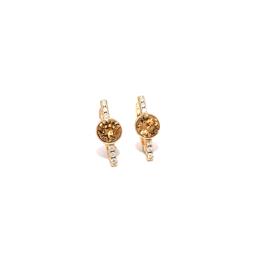 Gold Stud Earrings with Round Cut Citrine