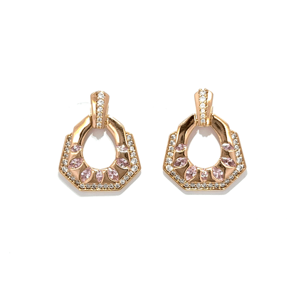 Elegant Pink Octagonal Earrings