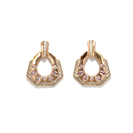 Elegant Pink Octagonal Earrings
