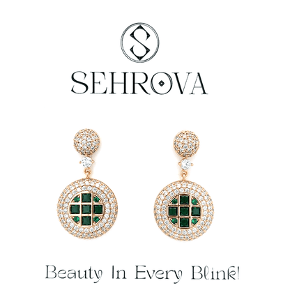 Gold Dangle Earrings with Square-Cut Emeralds