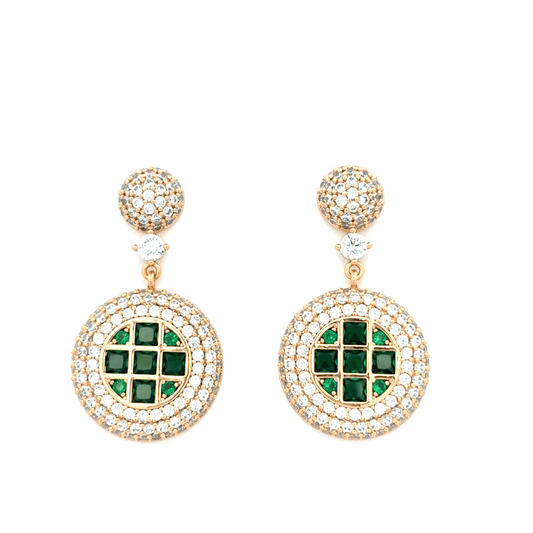 Gold Dangle Earrings with Square-Cut Emeralds
