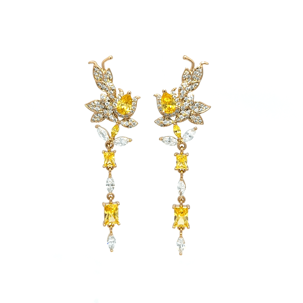 Gold Dangle Earrings with Pear-Shaped Citrine Gemstone