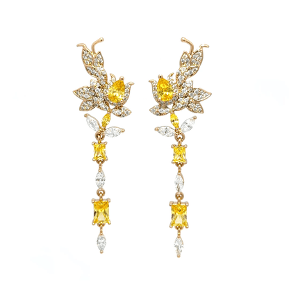 Gold Dangle Earrings with Pear-Shaped Citrine Gemstone