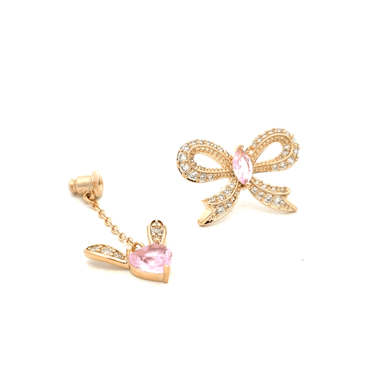 Gold Stud Earrings with Pear-Shaped Pink Crystal
