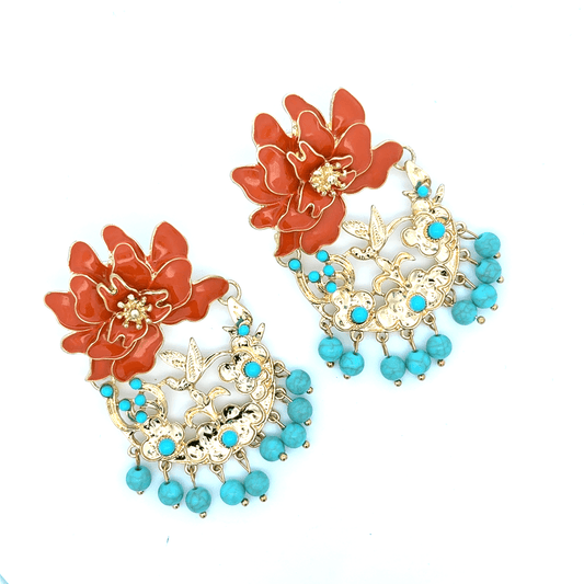 Gold Dangle Earrings with Turquoise Beads