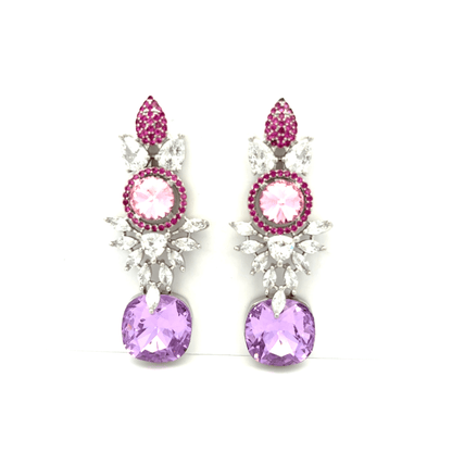 Silver Dangle Earrings with Cabochon Amethyst