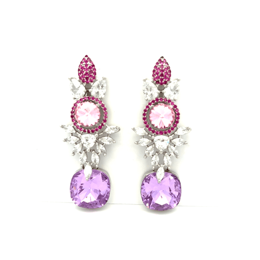 Silver Dangle Earrings with Cabochon Amethyst