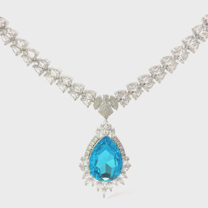 Sparkling Drop Blue Sehrova Crystal Long Necklace