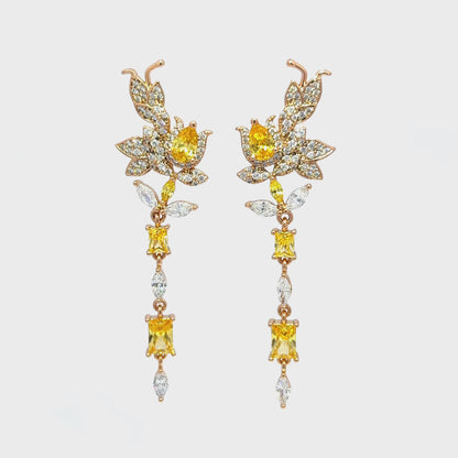 Gold Dangle Earrings with Pear-Shaped Citrine Gemstone