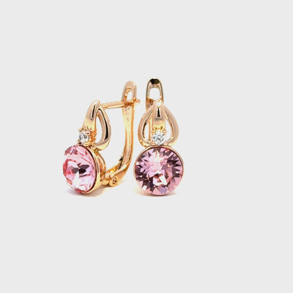 Gold Drop Earrings with Pink Crystal