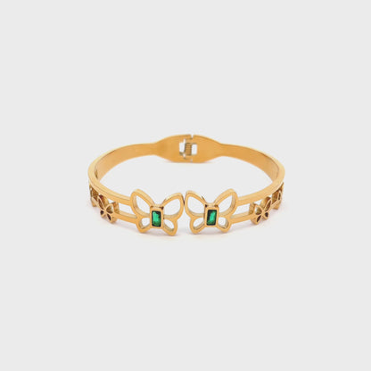 Elegant Butterfly Green Crystal and Gold Bracelet