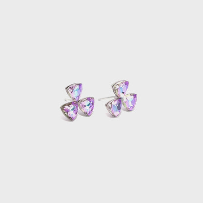 Silver Stud Earrings with Purple Trillion Crystal