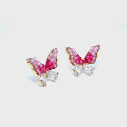 Pink Crystal Cabochon Stud Earrings