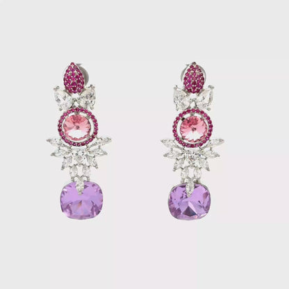 Silver Dangle Earrings with Cabochon Amethyst