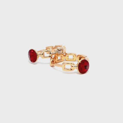 Gold Stud Earrings with Round Ruby Cabochons