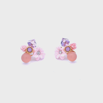 Gold Stud Earrings with Cabochon Amethyst