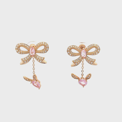 Gold Stud Earrings with Pear-Shaped Pink Crystal