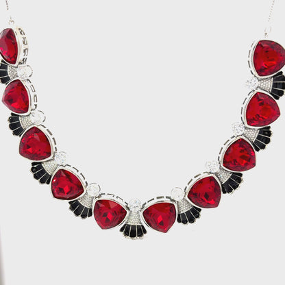 Elegant Red Crystal and Black Necklace