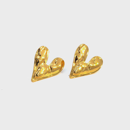 Gold Heart-Shaped Stud Earrings