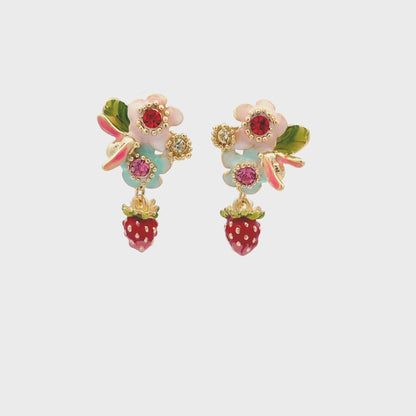 Colorful Floral Earrings with Strawberries