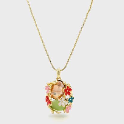 Colorful Floral Pendant with Earrings