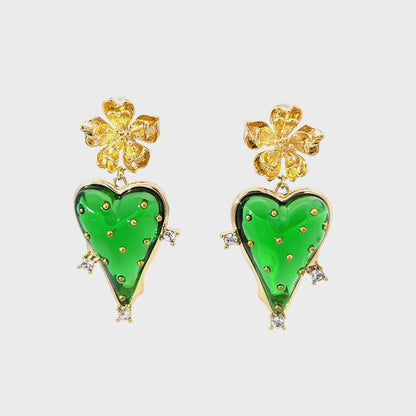 Vibrant Green Heart Earrings
